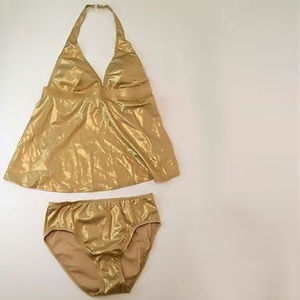 Newport News metallic gold two piece swim suit